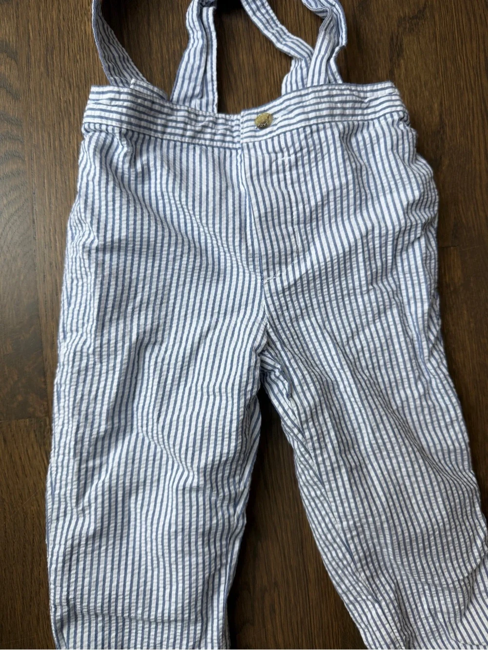 Janie and Jack Blue and White Striped Kids Suspender Pants